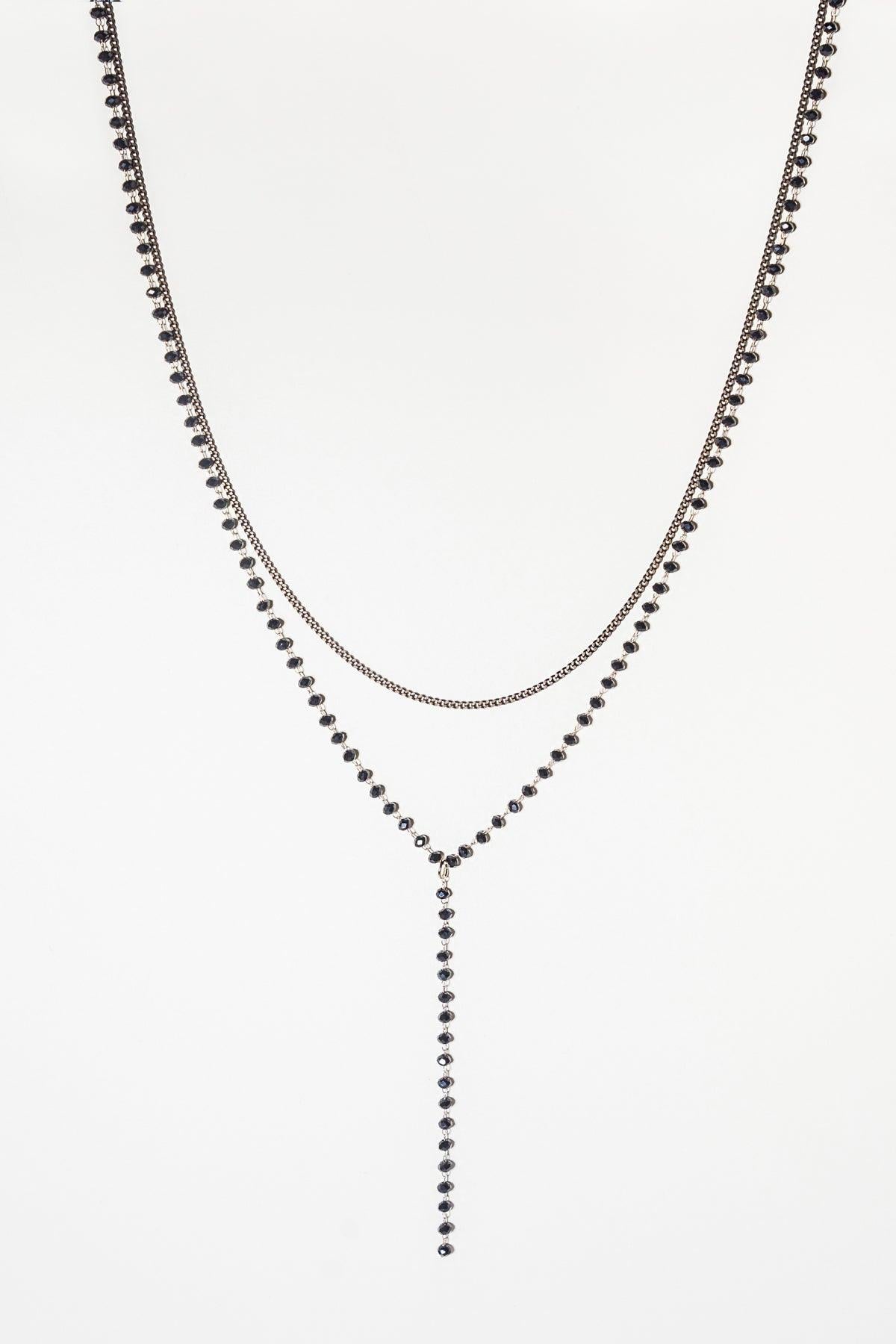 Beaded Y Necklace with Sterling Silver Chain and Cubic Zirconia Pendant — Soul Flow Apparel