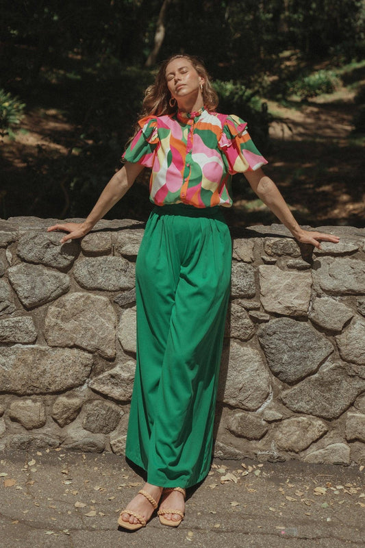At the Wishing Well Woven Pants with Pleated Front Side Zipper and Wide Leg — Soul Flow Apparel