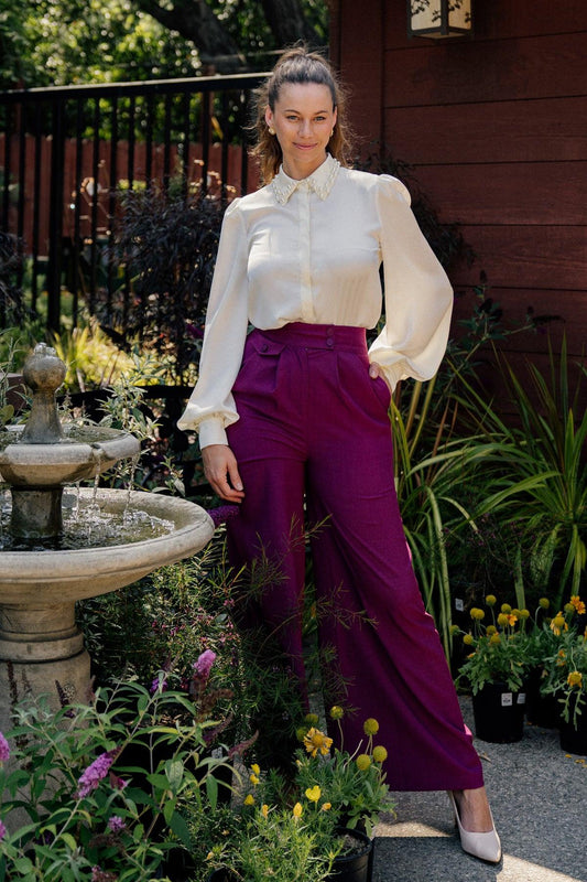 Delicate Feelings Woven Pants with Front Closure Front Pleats and Wide Leg — Soul Flow Apparel
