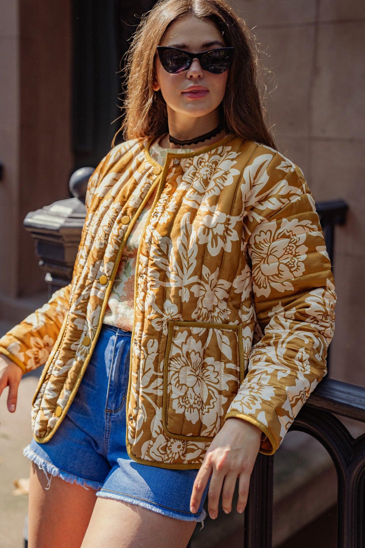 Totally Convinced Woven Puff Jacket Lightweight Printed with Pockets — Soul Flow Apparel