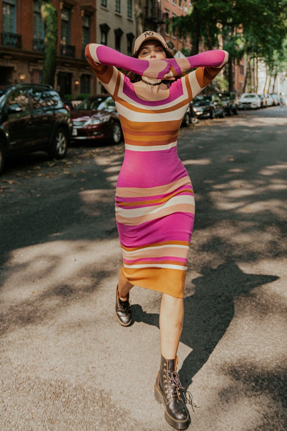 Evening of Elegance Ribbed Sweater Midi Dress with U Neck — Soul Flow Apparel