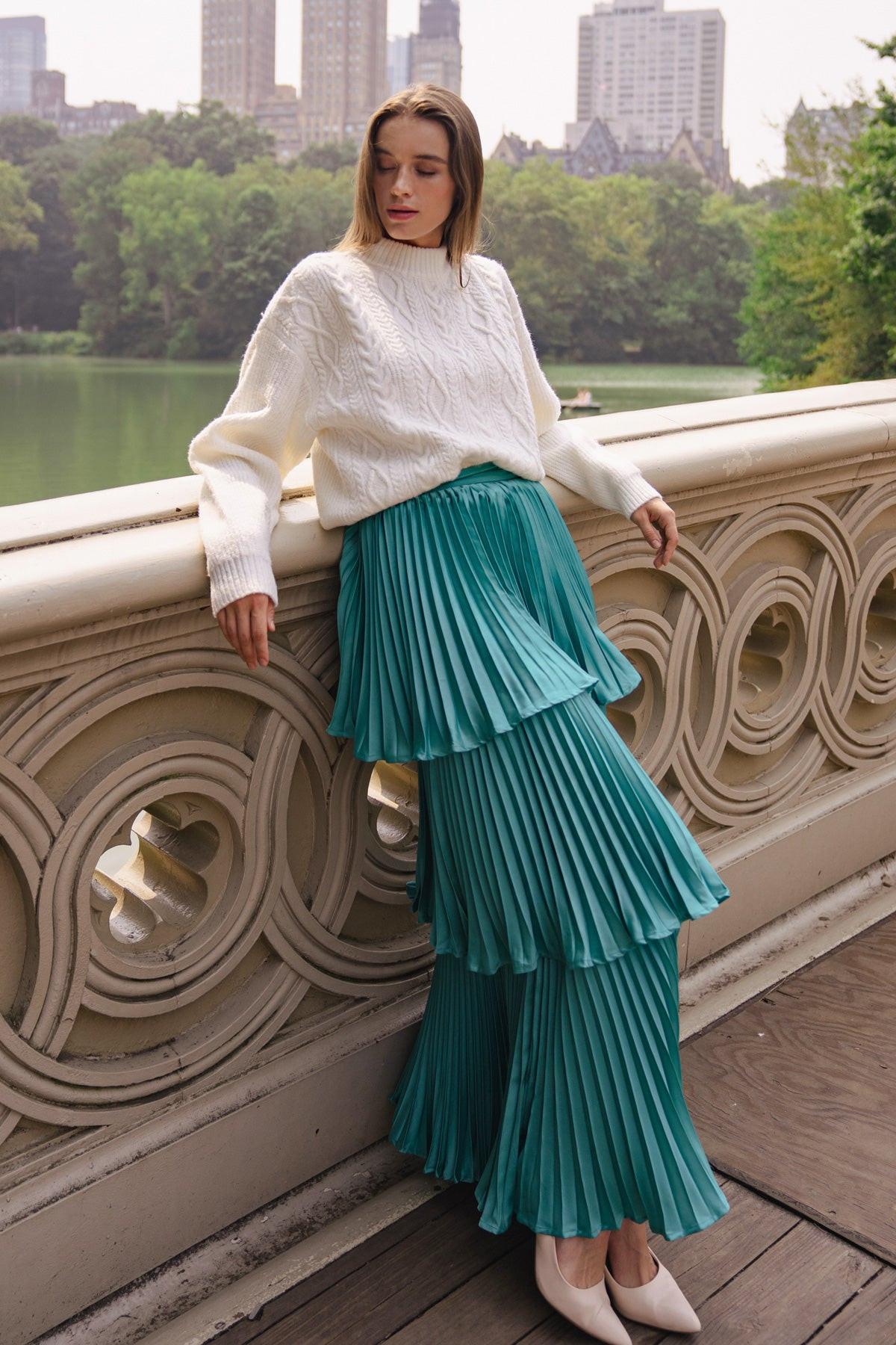 In Love with Me Woven Skirt Solid Color with Pleated Layers and Side Zipper — Soul Flow Apparel