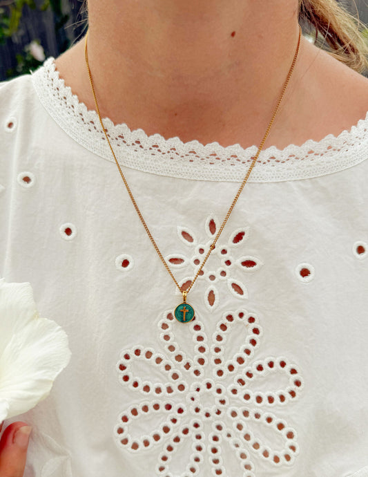 Emerald Agape Cross Pendant Necklace – Christian Necklace