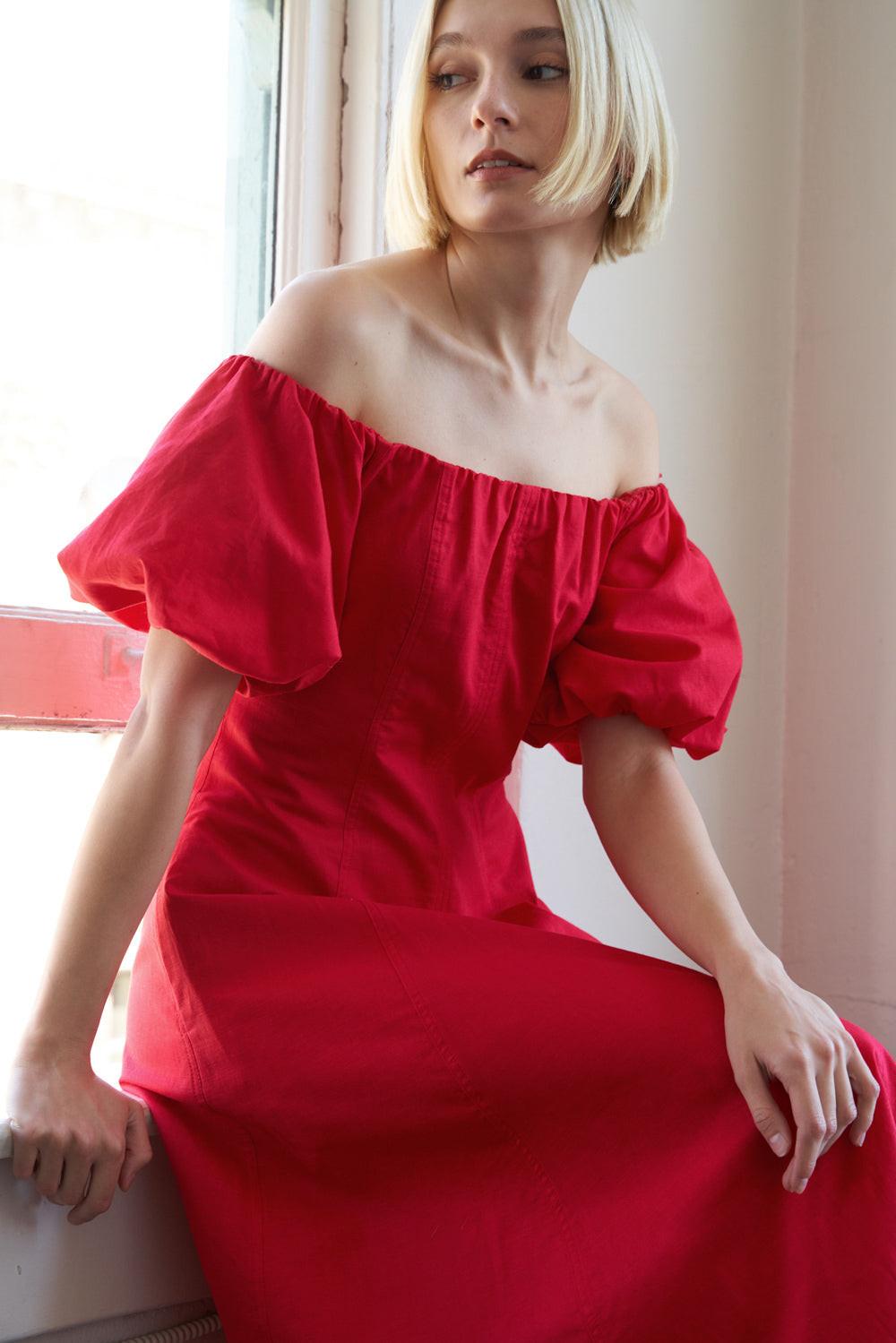 Protecting My Peace Red Woven Midi Dress in 20red, view 1 — Soul Flow Apparel