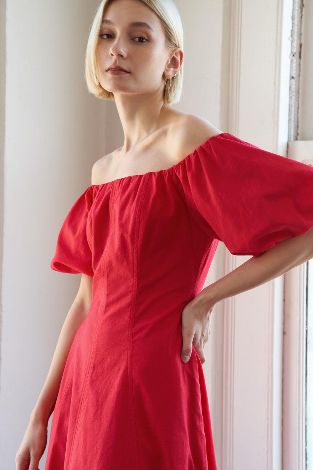 Protecting My Peace Red Woven Midi Dress in 20red, view 4 — Soul Flow Apparel
