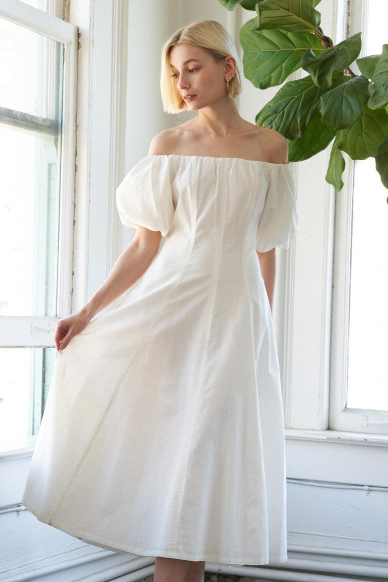 Protecting My Peace Woven Midi Dress in 20white, view 1 — Soul Flow Apparel