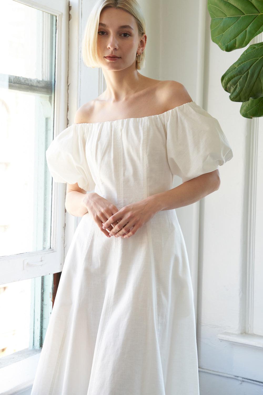 Protecting My Peace Woven Midi Dress in 20white, view 3 — Soul Flow Apparel
