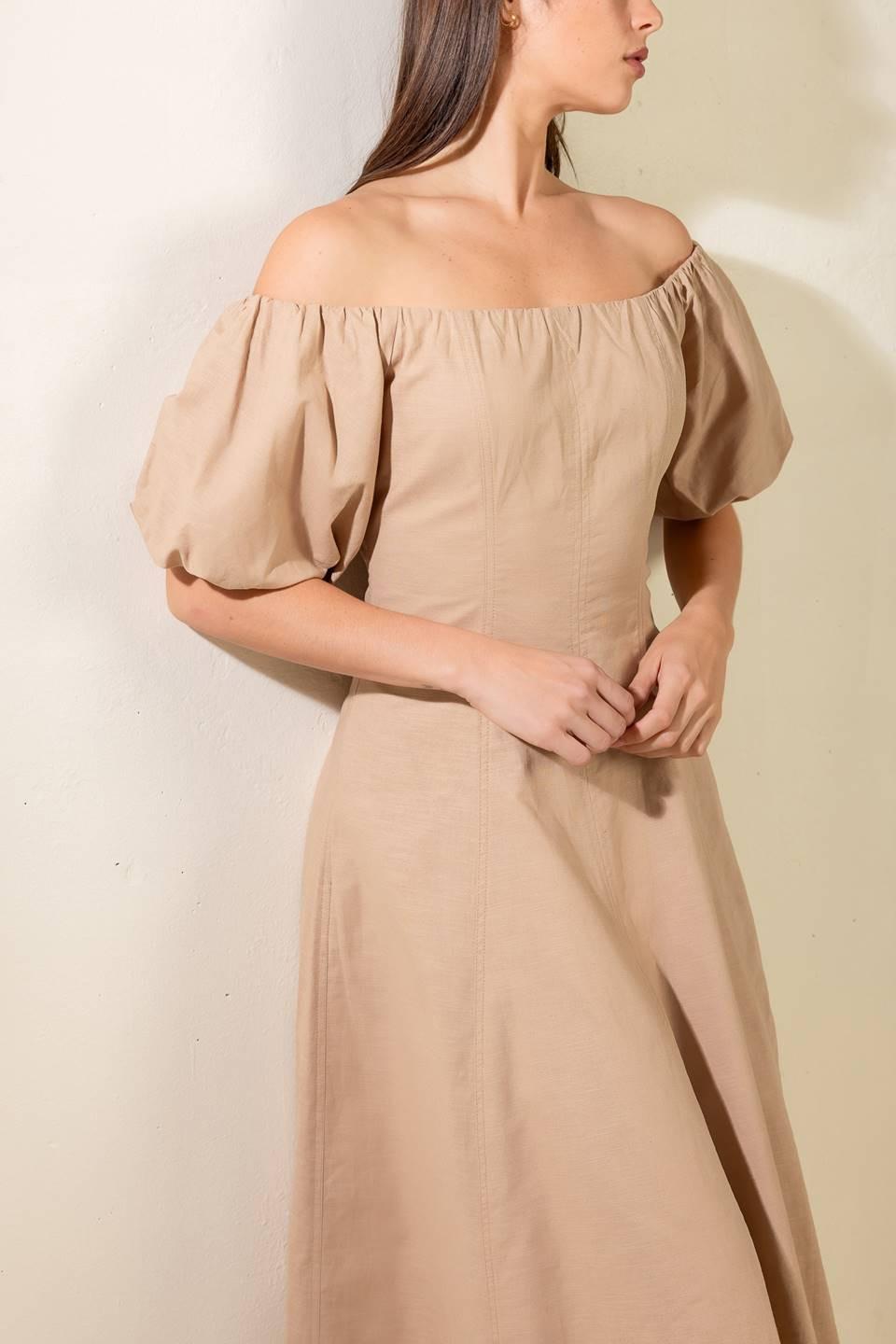 Protecting My Peace Taupe Woven Midi Dress, view 7 — Soul Flow Apparel