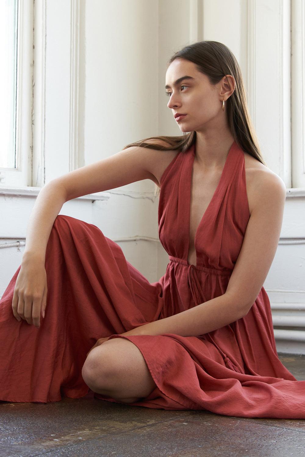 Share Your Glow Woven Maxi Dress in rust, view 1 — Soul Flow Apparel