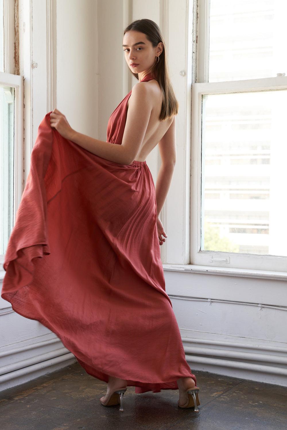 Share Your Glow Woven Maxi Dress in rust, view 6 — Soul Flow Apparel