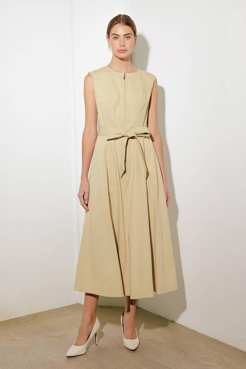 Delicate Dreams Woven Midi Dress in taupe, view 1 — Soul Flow Apparel
