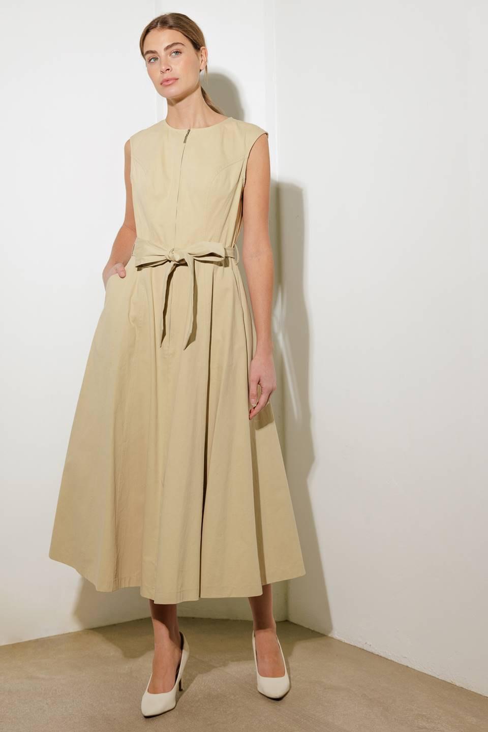 Delicate Dreams Woven Midi Dress in taupe, view 2 — Soul Flow Apparel
