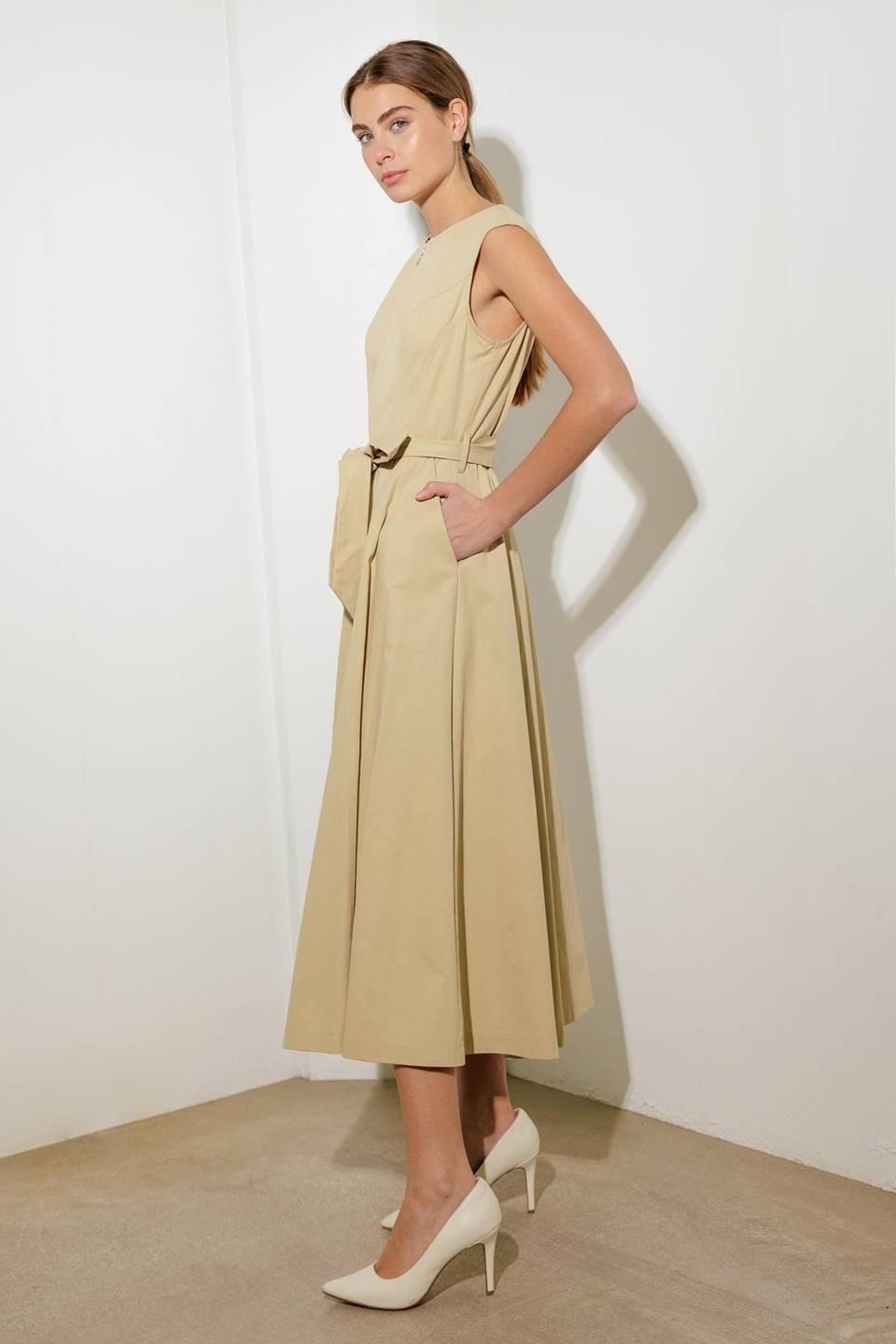 Delicate Dreams Woven Midi Dress in taupe, view 4 — Soul Flow Apparel