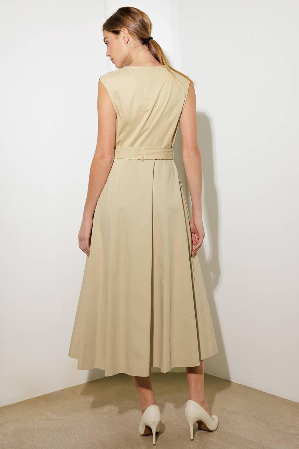 Delicate Dreams Woven Midi Dress in taupe, view 5 — Soul Flow Apparel
