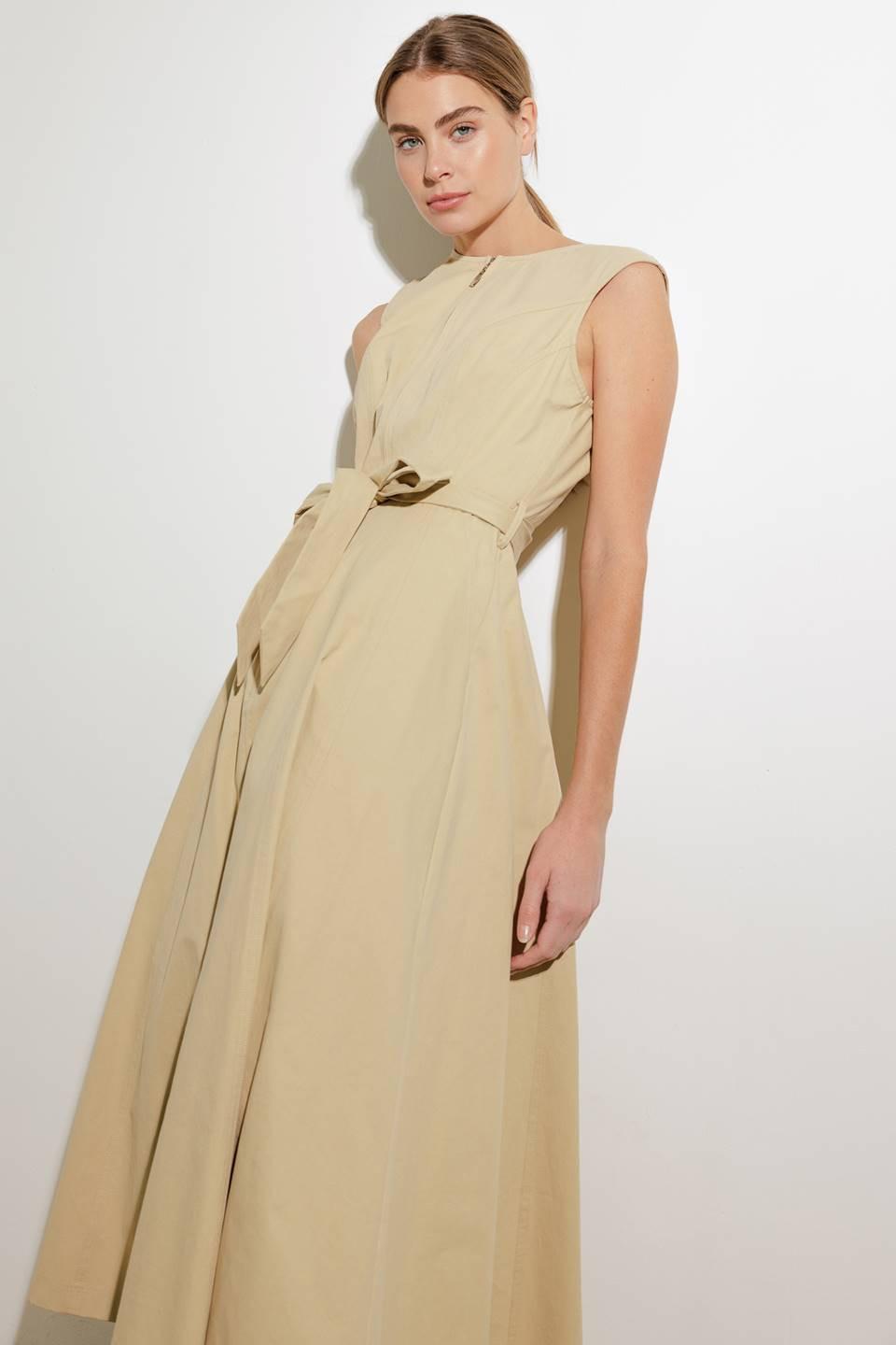 Delicate Dreams Woven Midi Dress in taupe, view 7 — Soul Flow Apparel