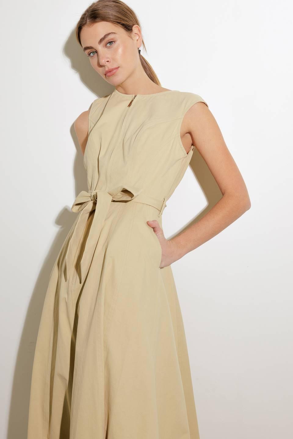 Delicate Dreams Woven Midi Dress in taupe, view 8 — Soul Flow Apparel