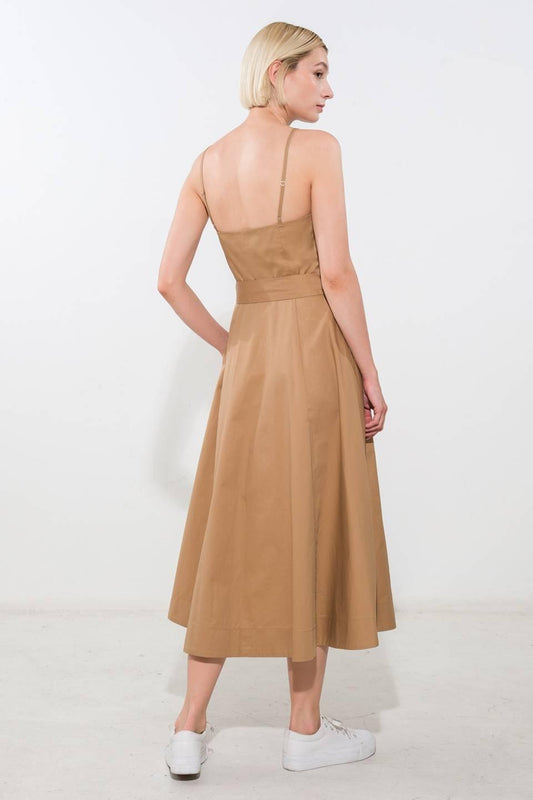 Proof of Perfection Woven Midi Dress in camel, view 7 — Soul Flow Apparel