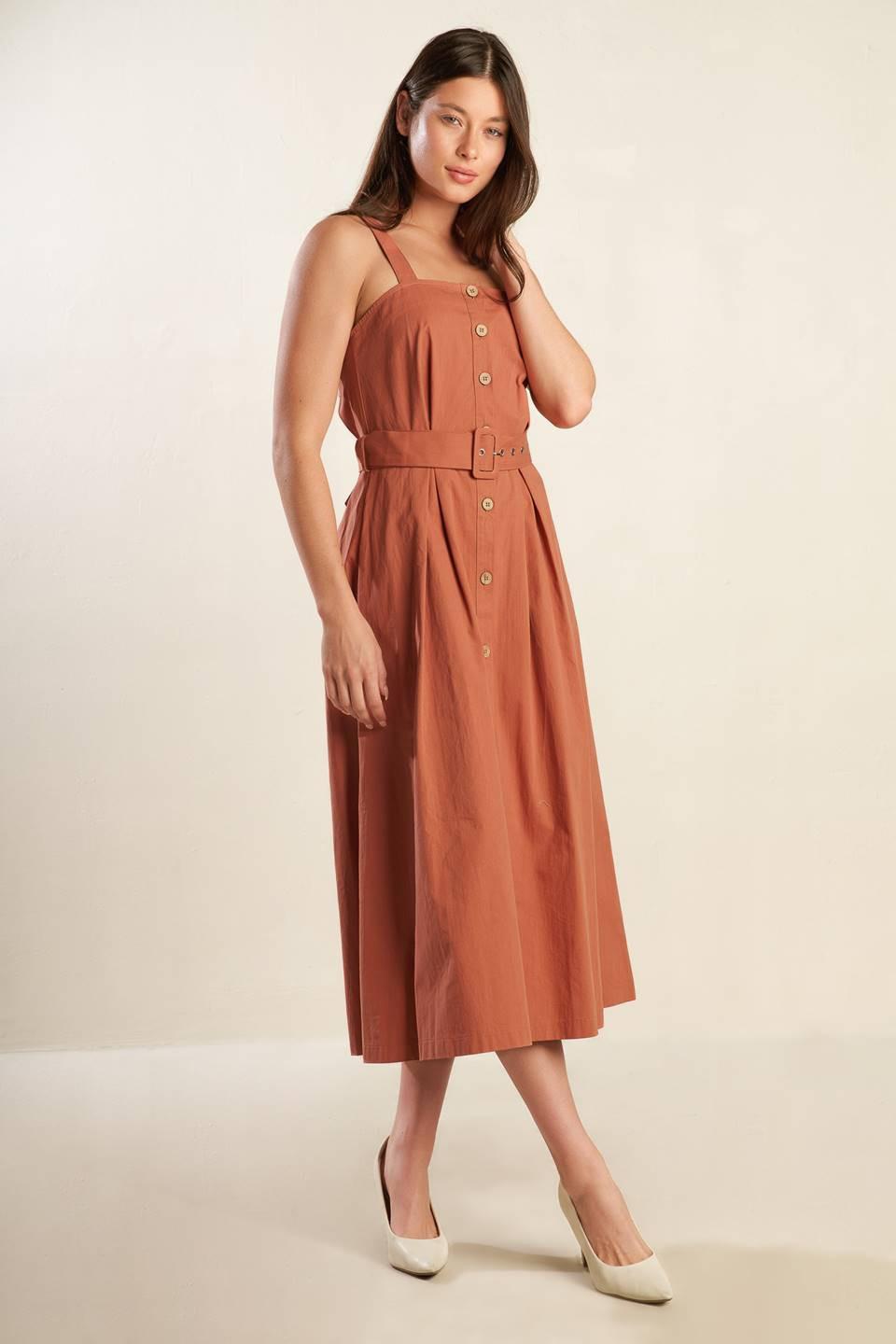 California Dreaming Woven Midi Dress in rust, view 3 — Soul Flow Apparel