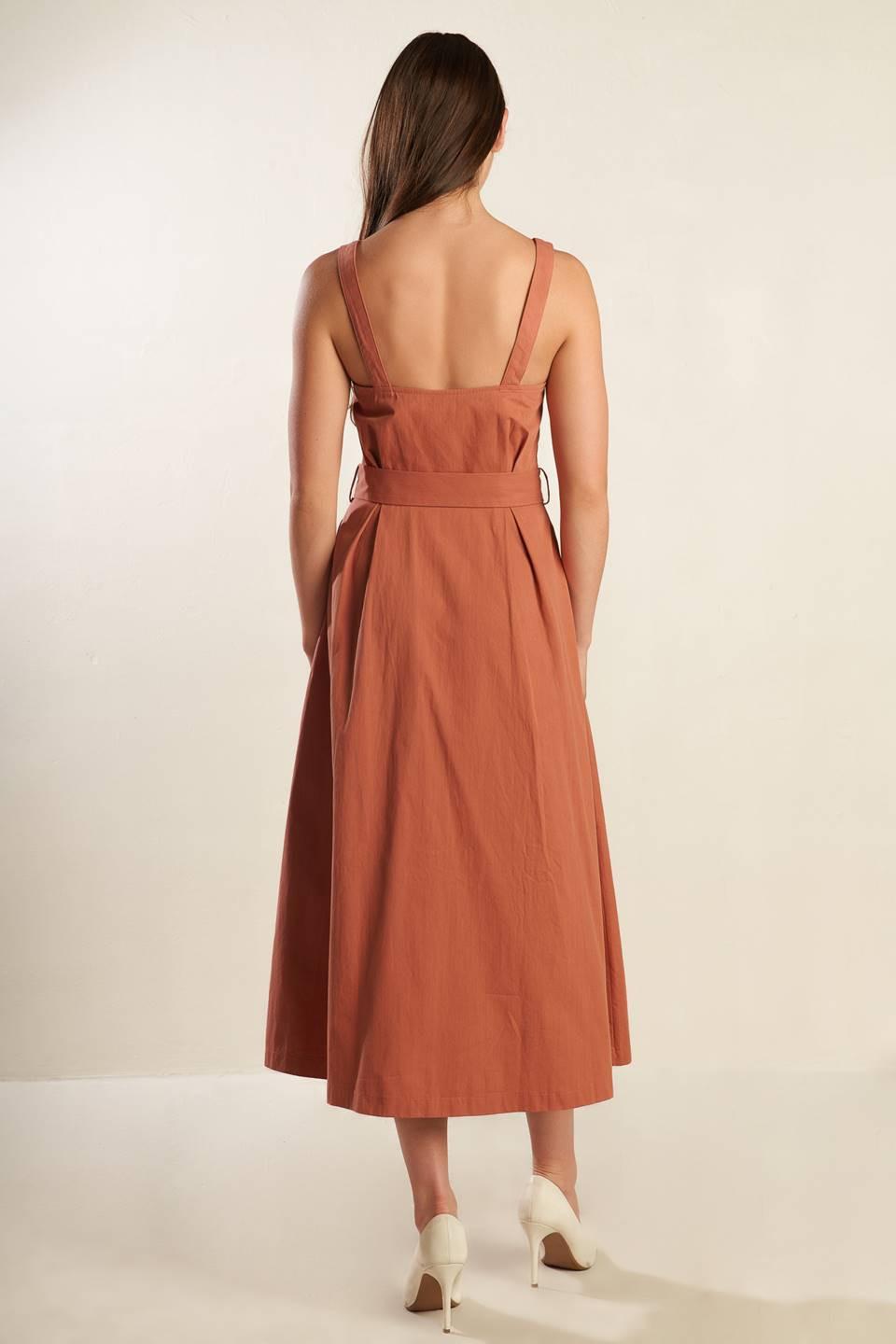 California Dreaming Woven Midi Dress in rust, view 4 — Soul Flow Apparel