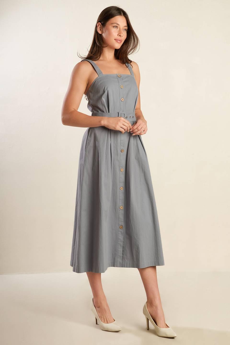 California Dreaming Woven Midi Dress in steelblue, view 3 — Soul Flow Apparel