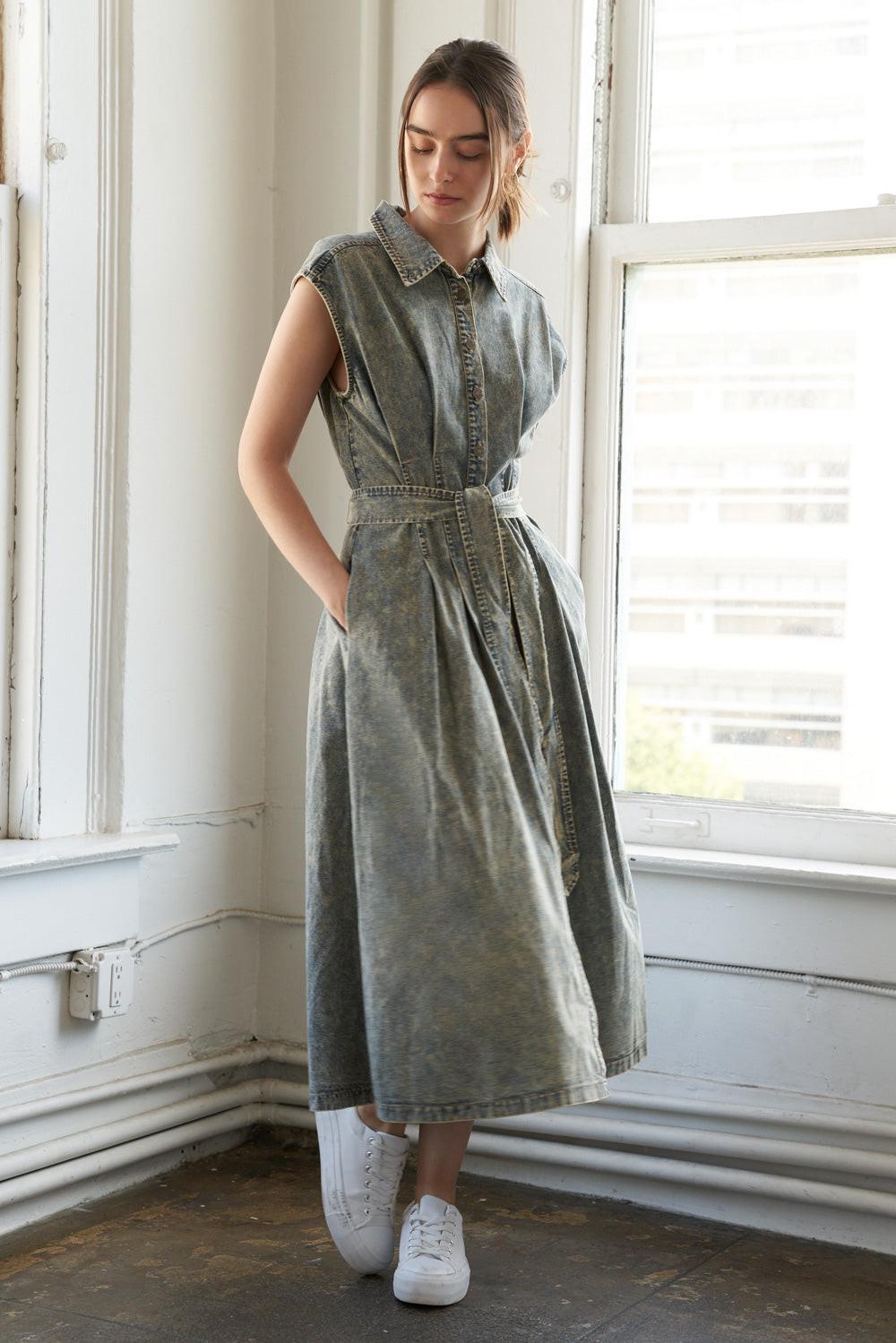 Sunshine Squeeze Denim Midi Dress, view 1 — Soul Flow Apparel