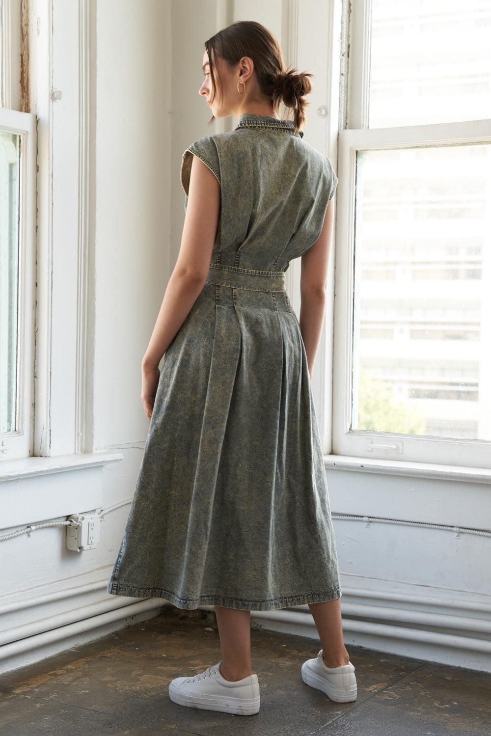 Sunshine Squeeze Denim Midi Dress, view 2 — Soul Flow Apparel
