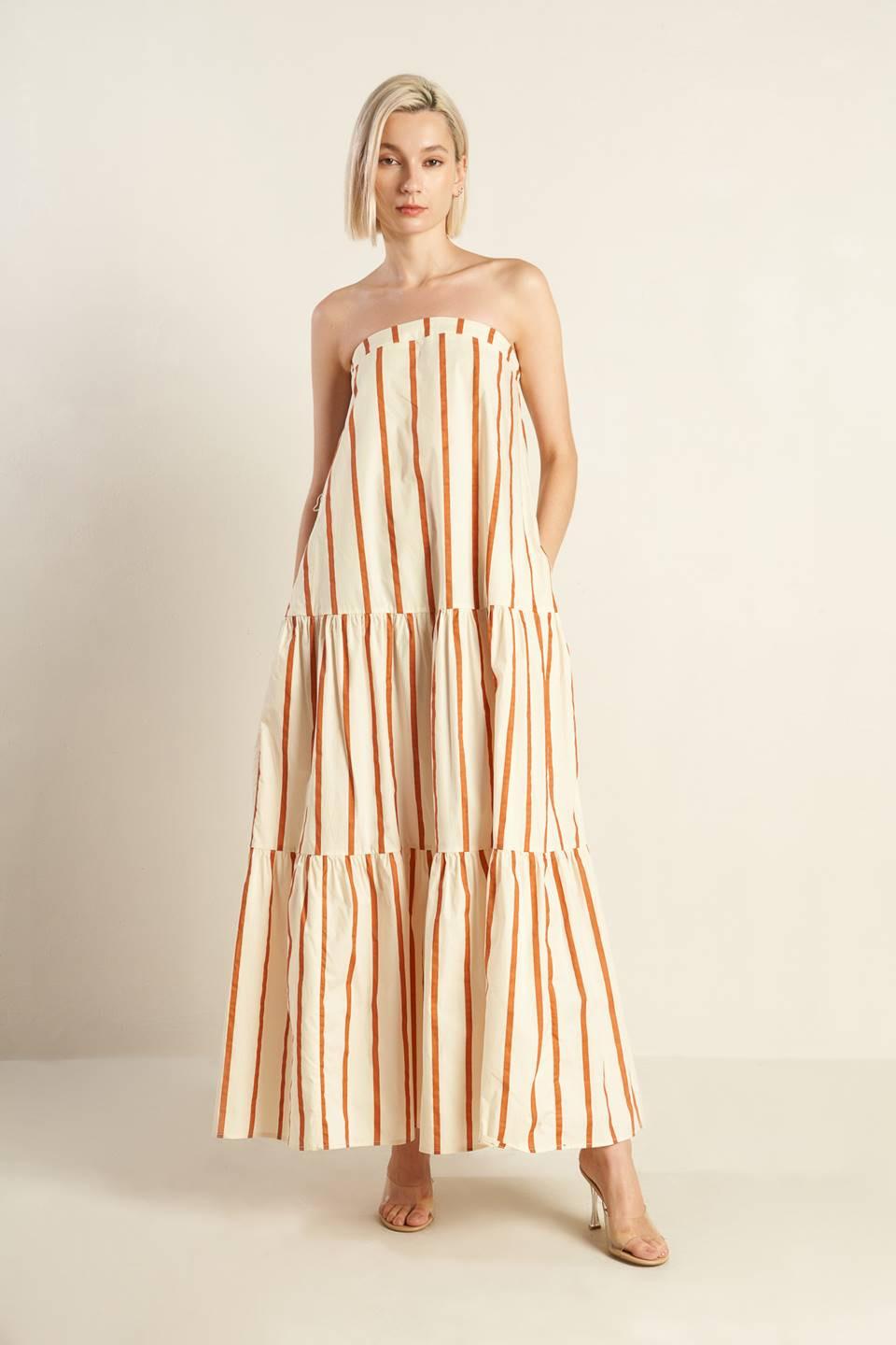 Sweet Reminiscence Woven Maxi Dress in ivory rust, view 1 — Soul Flow Apparel
