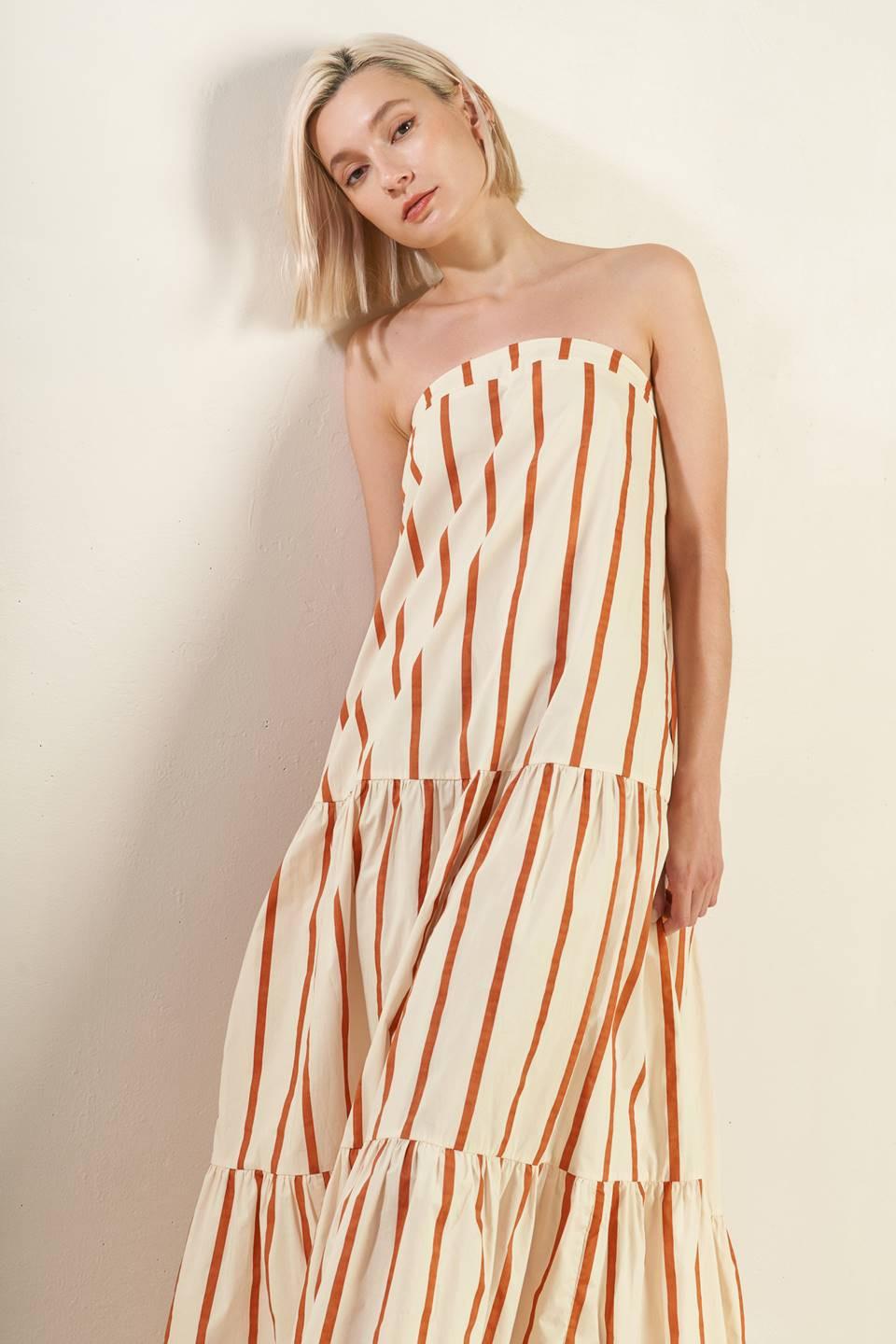 Sweet Reminiscence Woven Maxi Dress in ivory rust, view 3 — Soul Flow Apparel