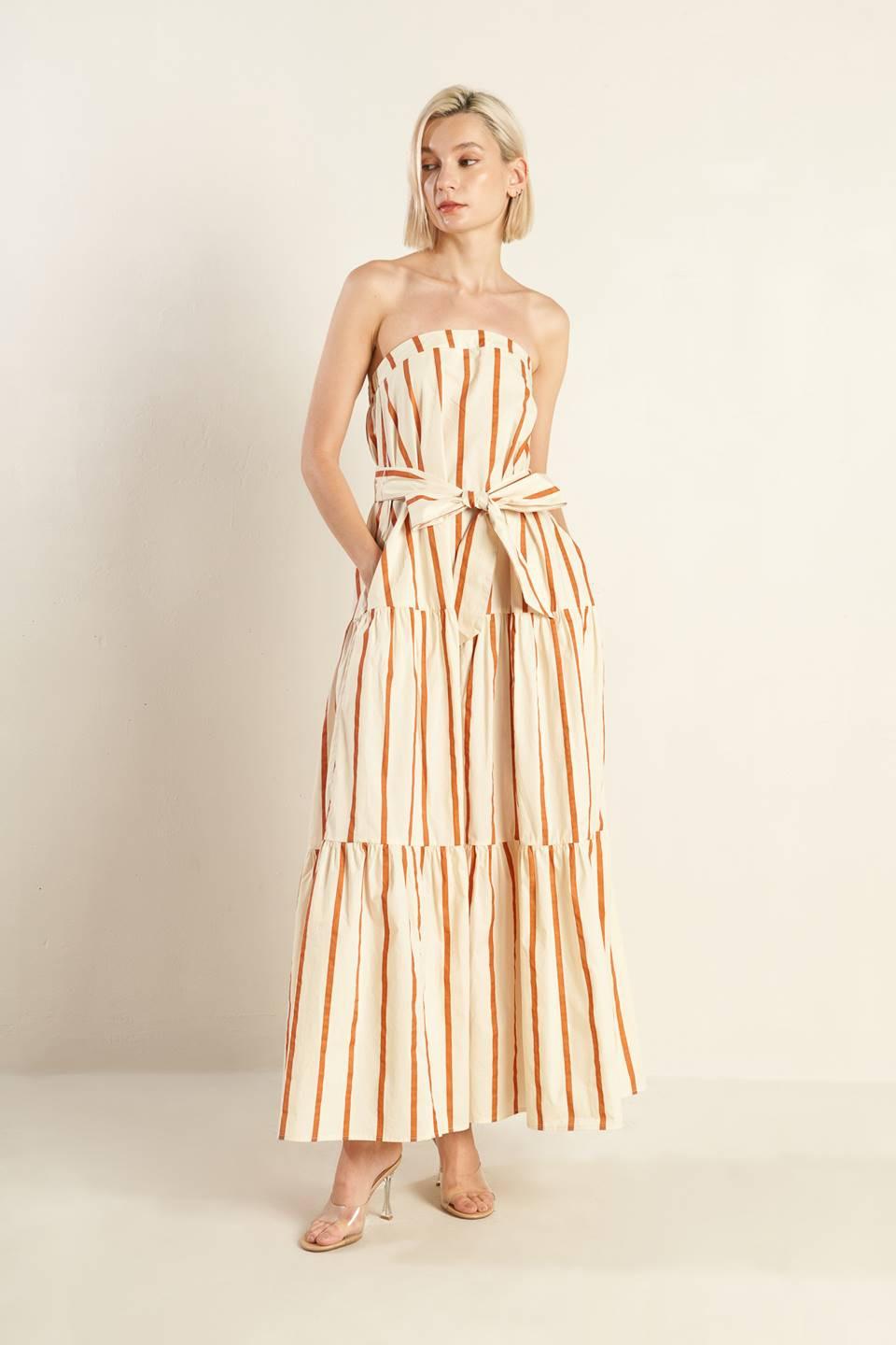 Sweet Reminiscence Woven Maxi Dress in ivory rust, view 4 — Soul Flow Apparel