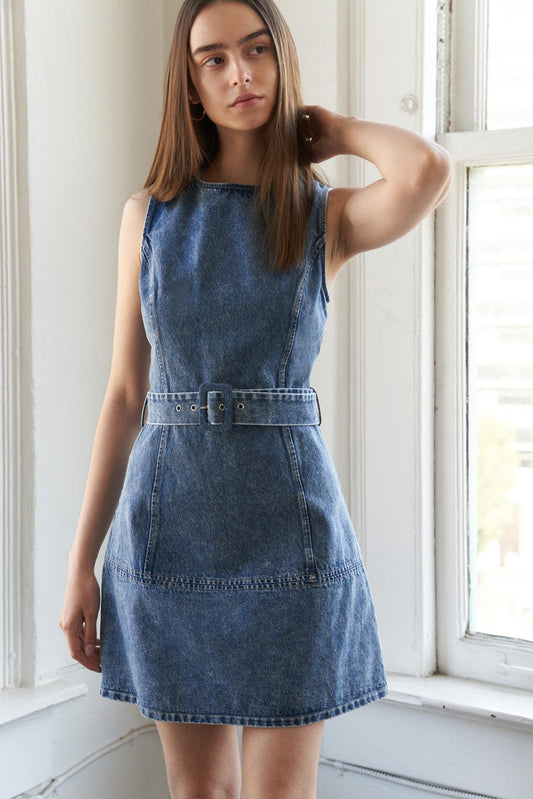 Turn a New Leaf Mini Dress in medium indigo, view 4 — Soul Flow Apparel