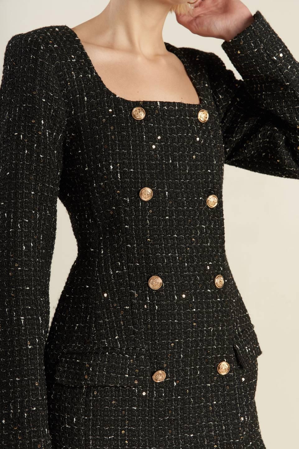 Heart Unbound Tweed Mini Dress in black, view 4 — Soul Flow Apparel