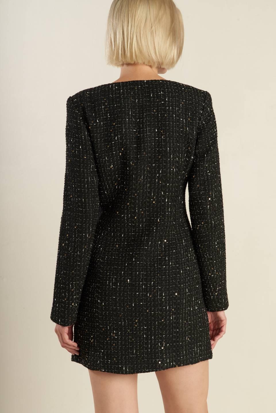 Heart Unbound Tweed Mini Dress in black, view 5 — Soul Flow Apparel