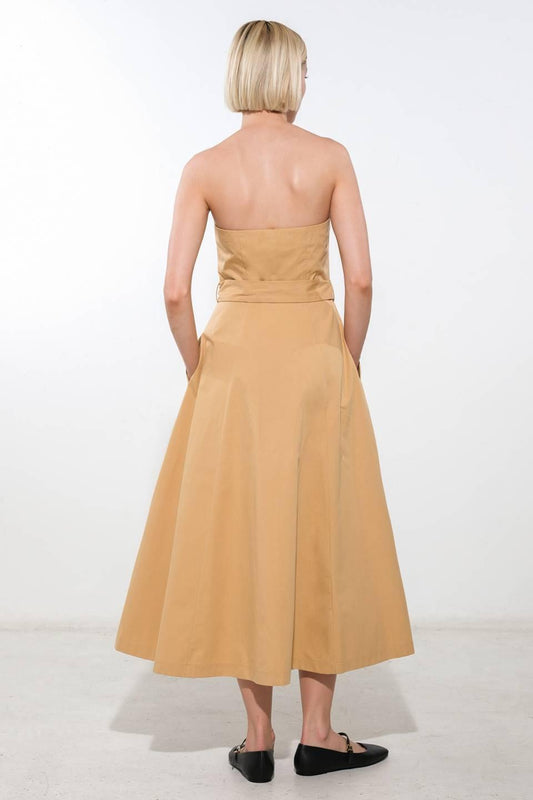 Follow You Everywhere Woven Midi Dress in beige, view 2 — Soul Flow Apparel