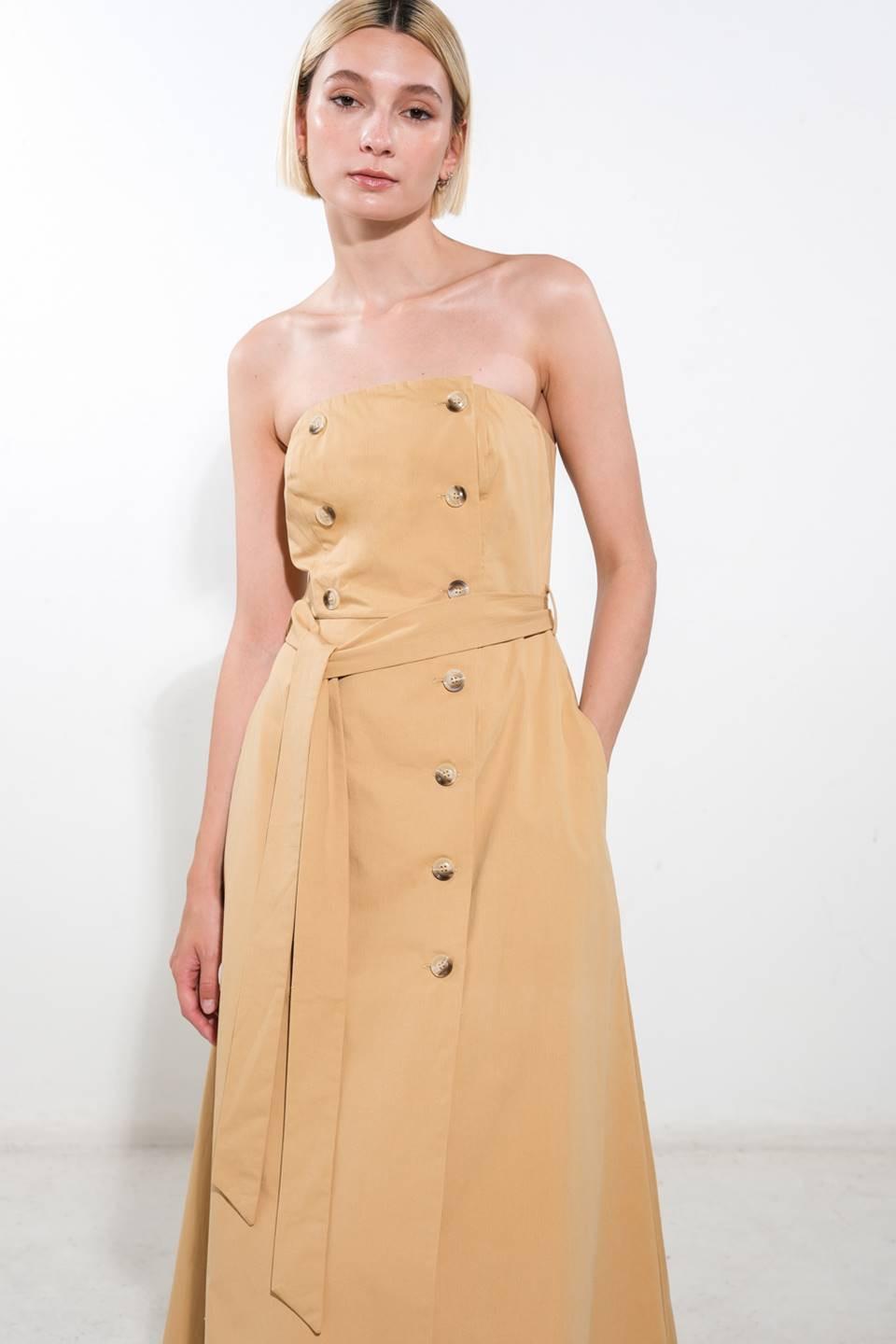 Follow You Everywhere Woven Midi Dress in beige, view 3 — Soul Flow Apparel