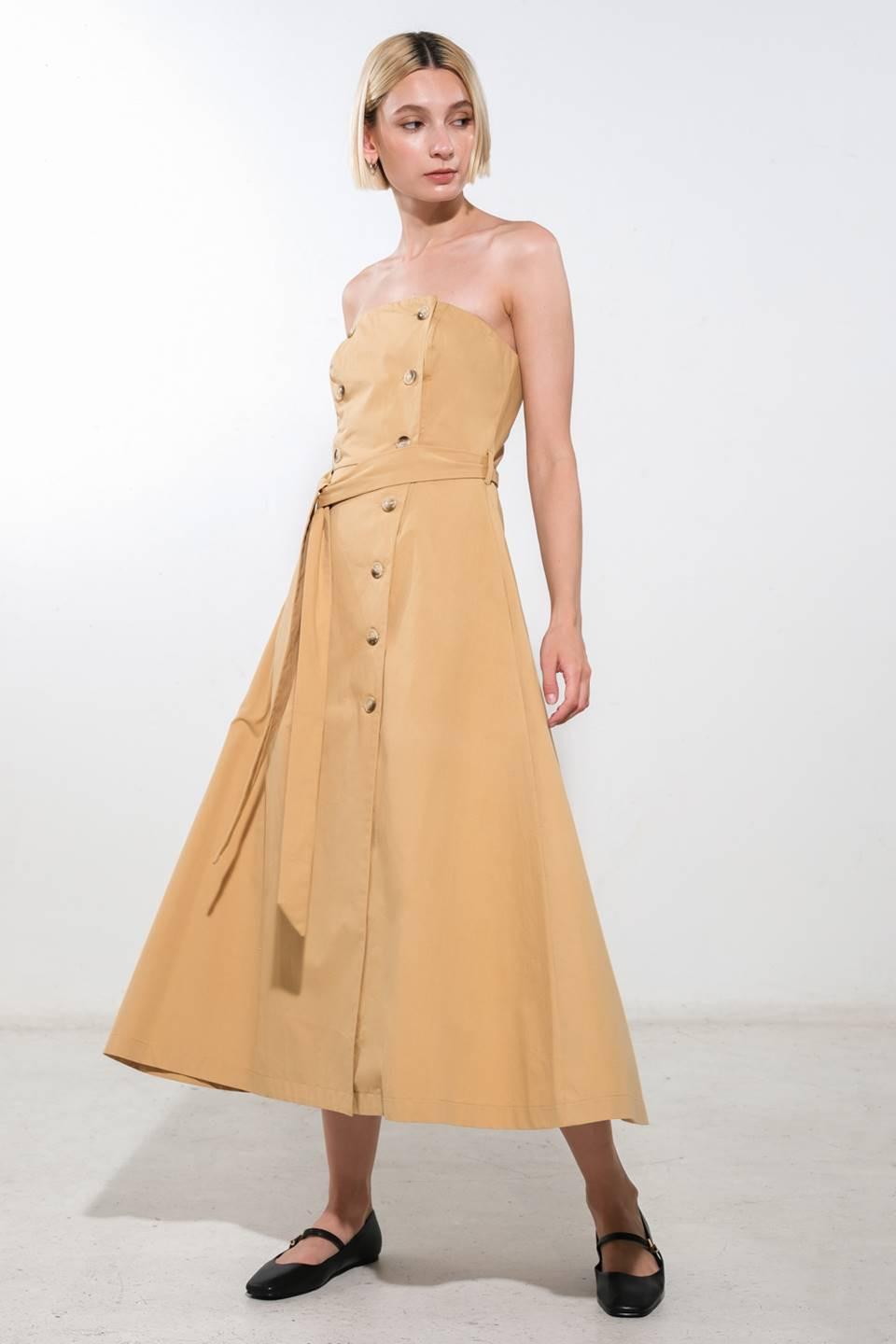 Follow You Everywhere Woven Midi Dress in beige, view 4 — Soul Flow Apparel