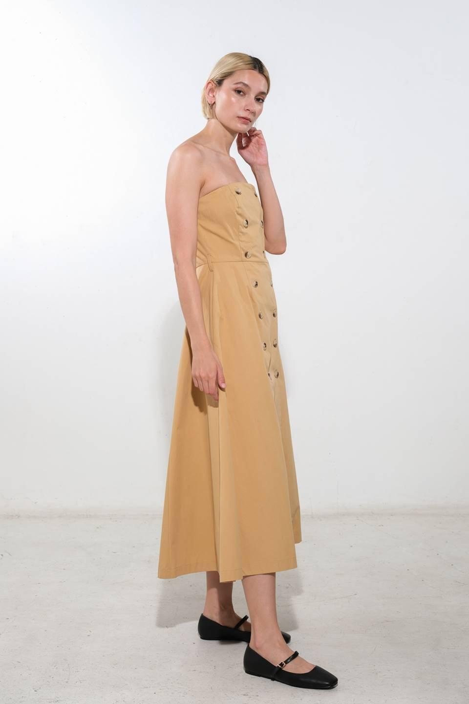 Follow You Everywhere Woven Midi Dress in beige, view 5 — Soul Flow Apparel