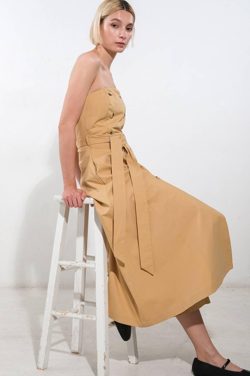 Follow You Everywhere Woven Midi Dress in beige, view 6 — Soul Flow Apparel