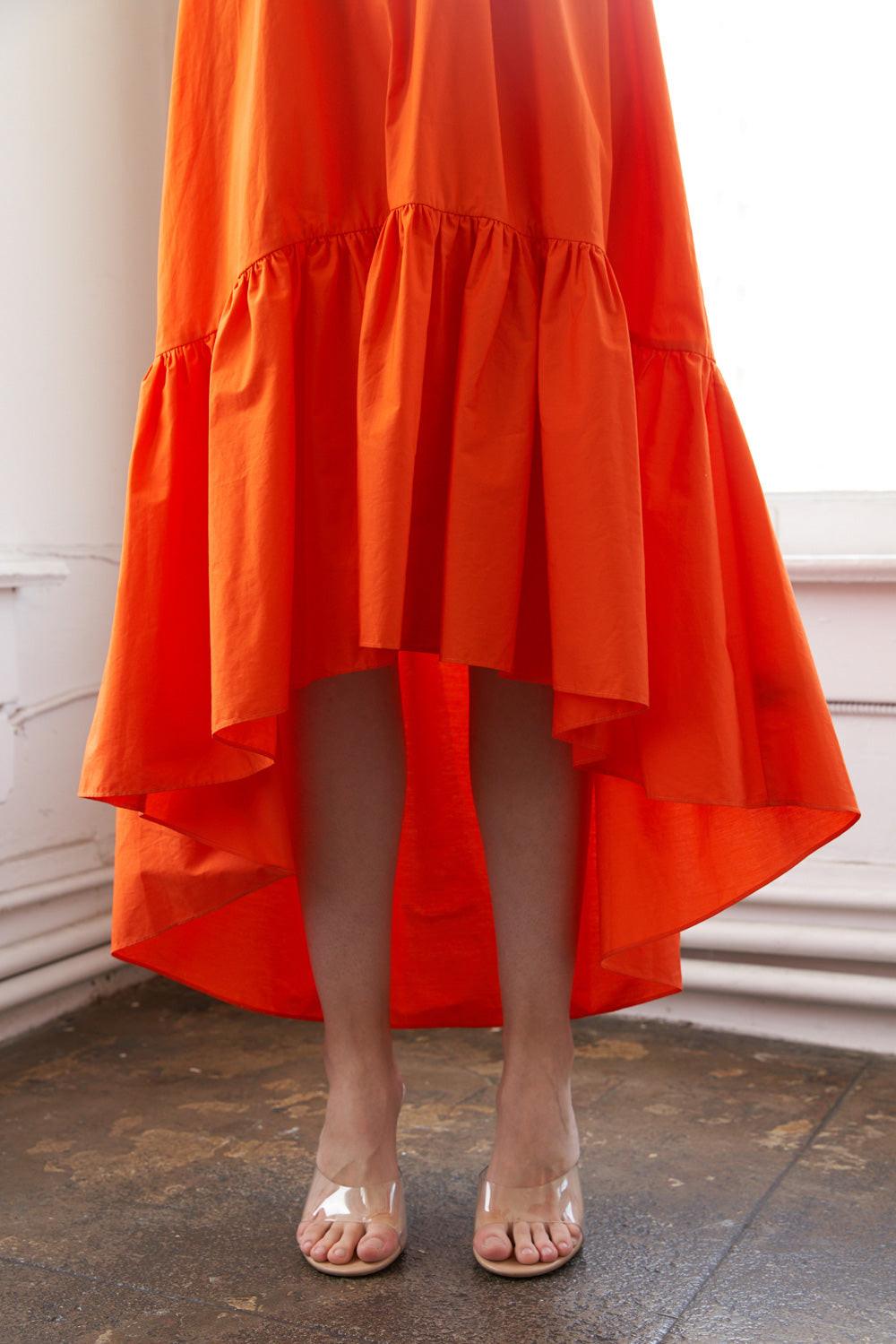 Sunbeam Splendor Woven Midi Dress in orange, view 5 — Soul Flow Apparel