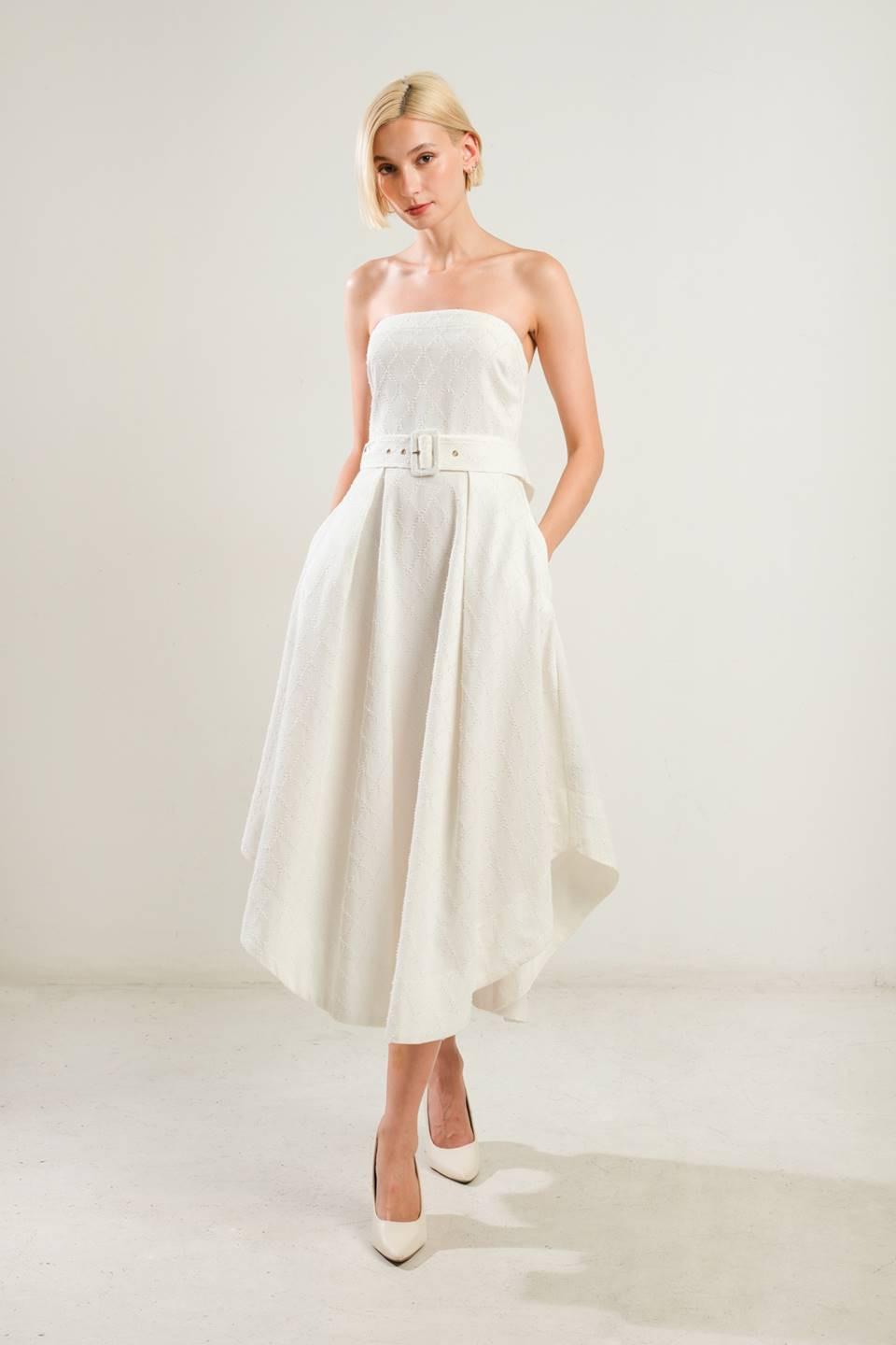 Life's Compass Woven Midi Dress in white, view 1 — Soul Flow Apparel