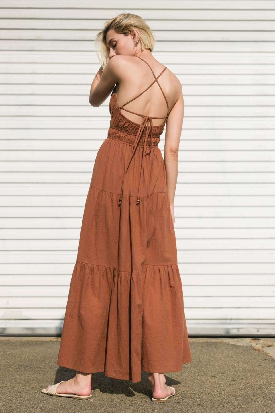Effortless Elegance Woven Maxi Dress in brown, view 2 — Soul Flow Apparel