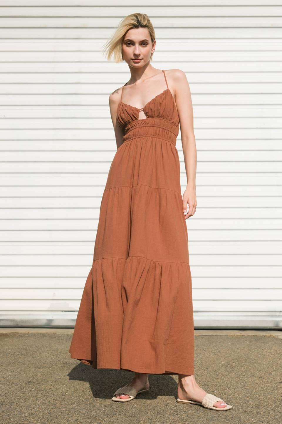 Effortless Elegance Woven Maxi Dress in brown, view 5 — Soul Flow Apparel