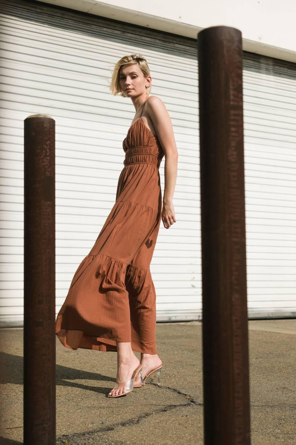 Effortless Elegance Woven Maxi Dress in brown, view 7 — Soul Flow Apparel