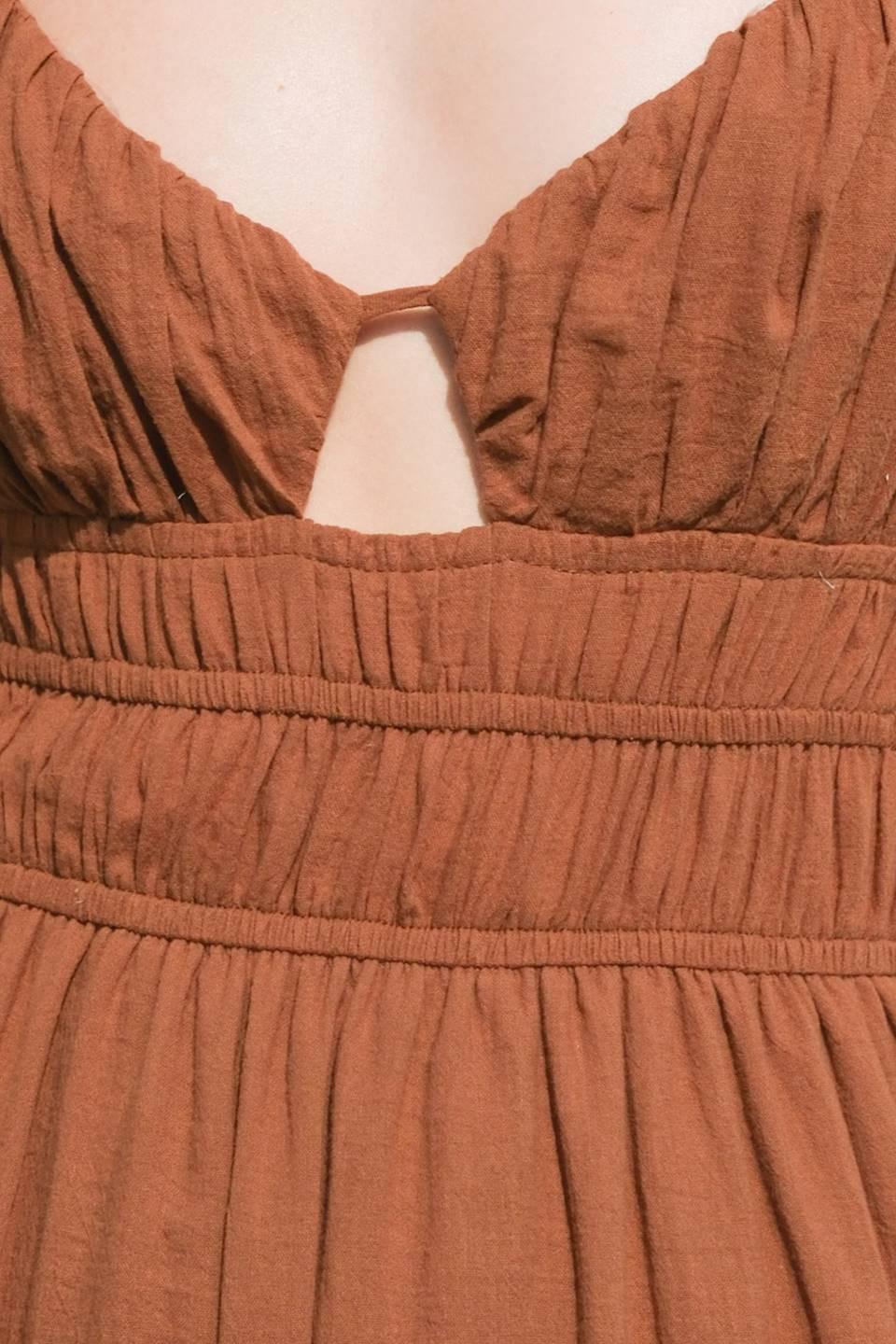 Effortless Elegance Woven Maxi Dress in brown, fabric swatch — Soul Flow Apparel