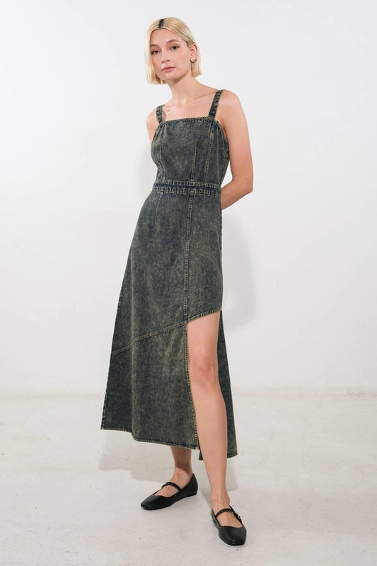Exotic Breeze Denim Midi Dress in acid, view 1 — Soul Flow Apparel