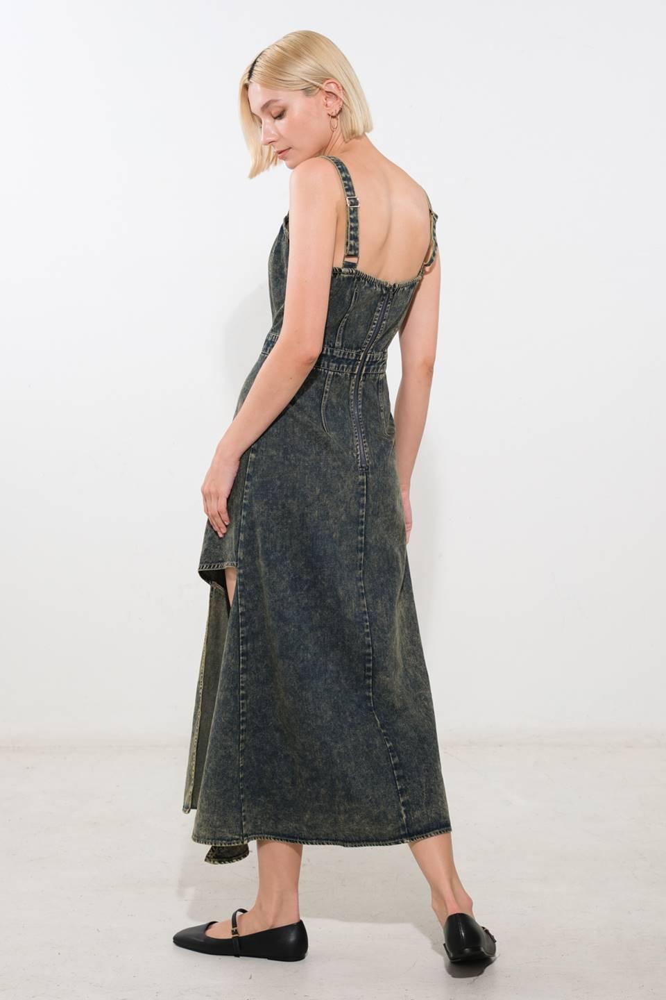 Exotic Breeze Denim Midi Dress in acid, view 2 — Soul Flow Apparel