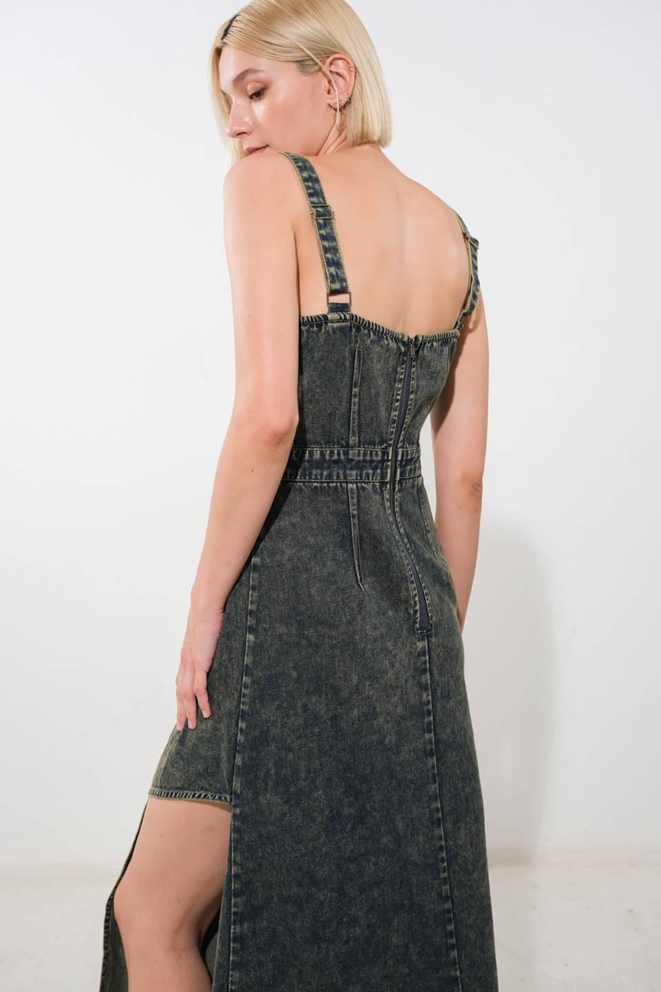 Exotic Breeze Denim Midi Dress in acid, view 4 — Soul Flow Apparel