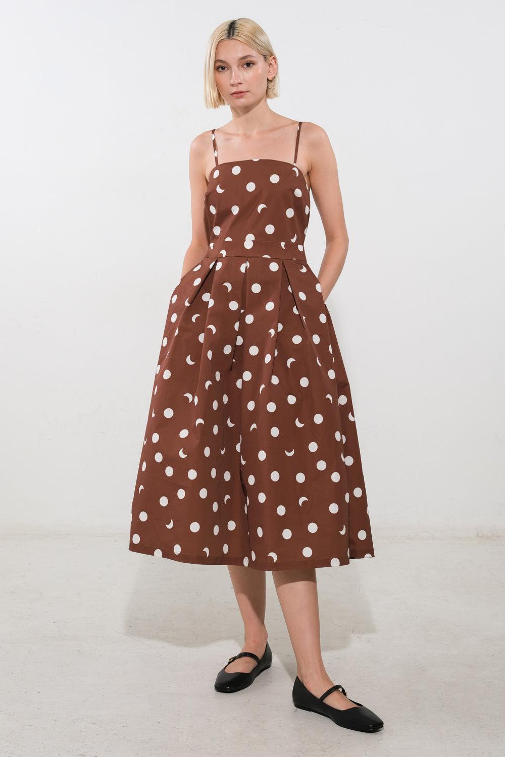 Harmony Horizon Woven Midi Dress in brown, view 1 — Soul Flow Apparel