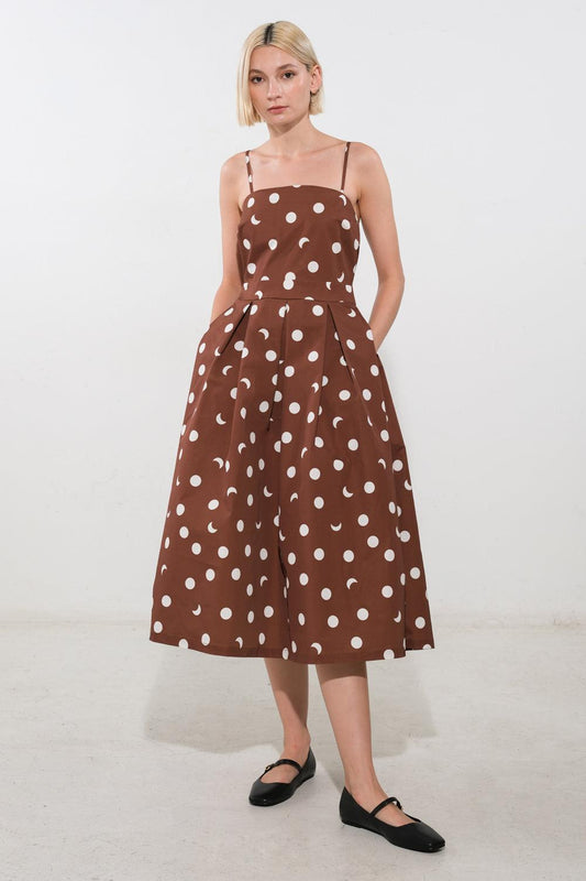 Harmony Horizon Woven Midi Dress in brown, view 1 — Soul Flow Apparel