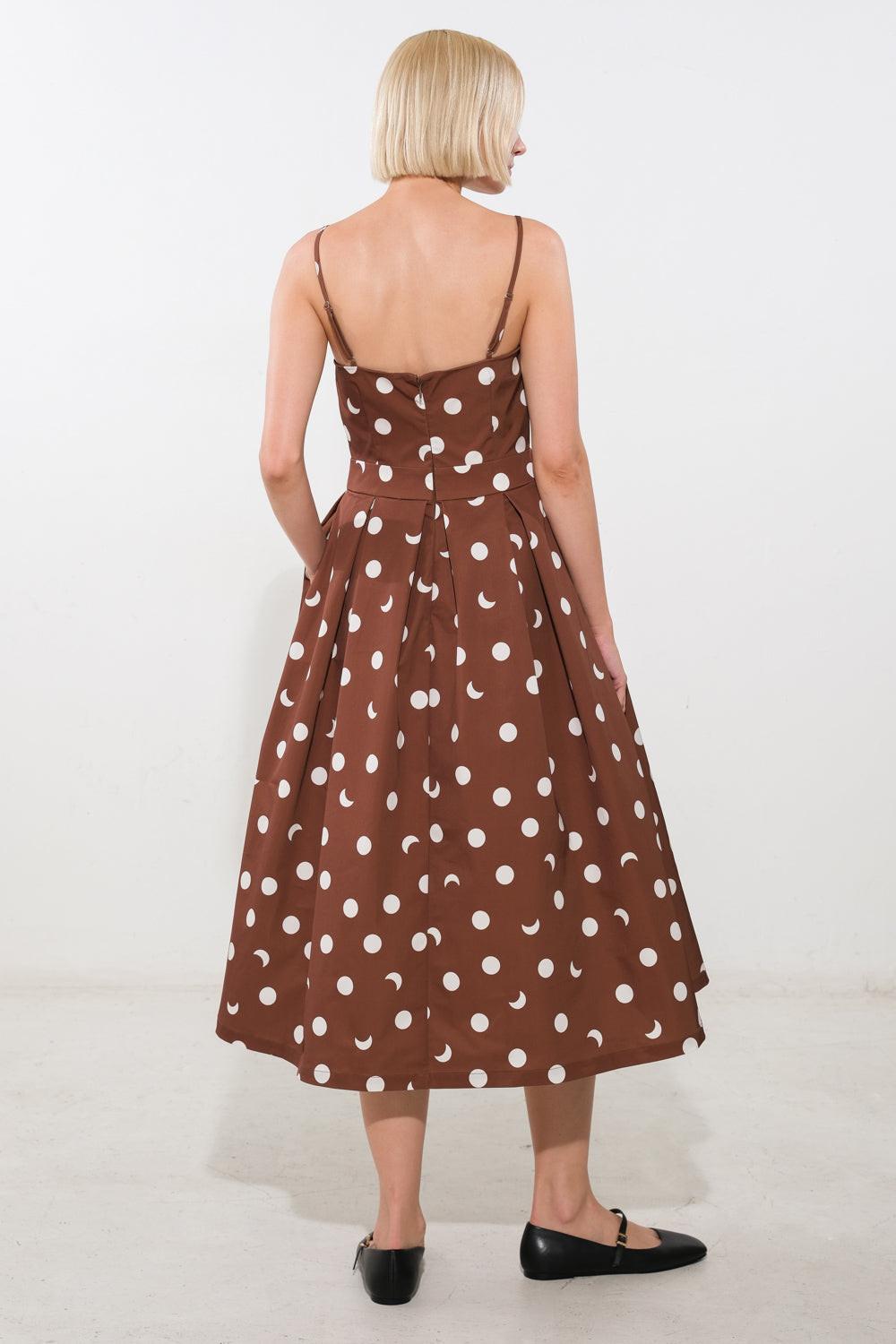 Harmony Horizon Woven Midi Dress in brown, view 2 — Soul Flow Apparel