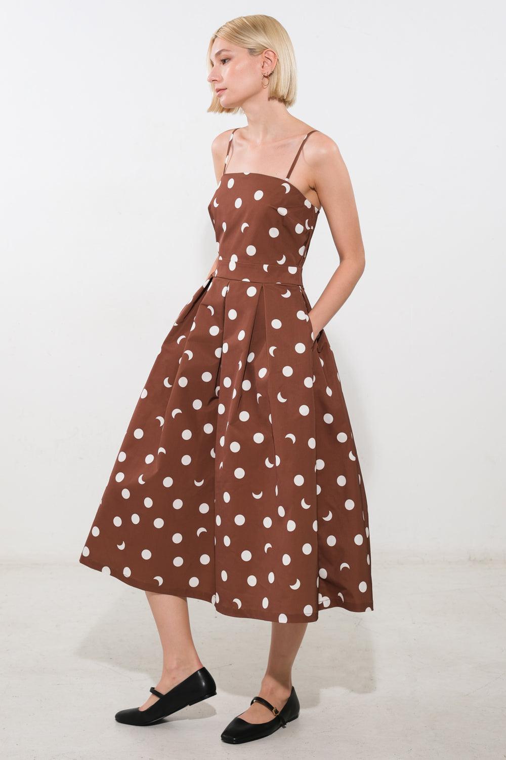 Harmony Horizon Woven Midi Dress in brown, view 3 — Soul Flow Apparel